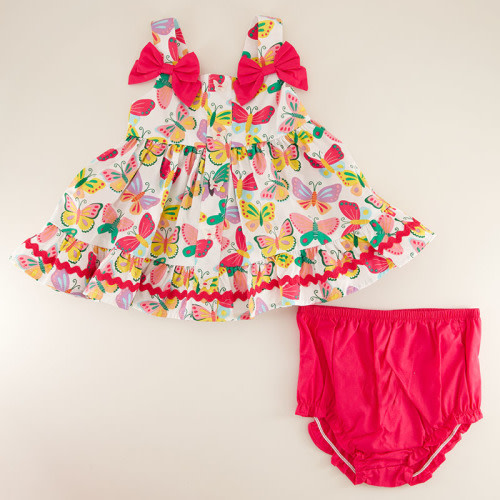 Infant Butterfly Print Woven Tiered Dress