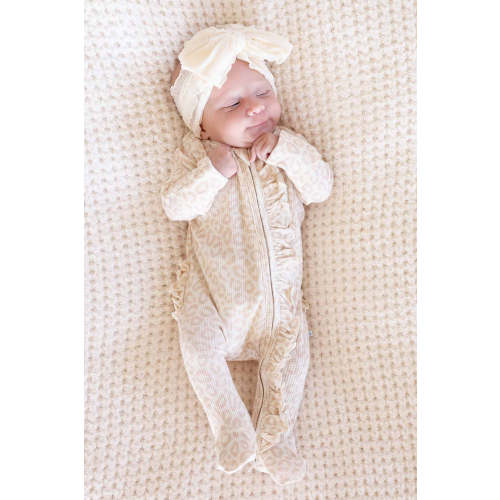 Lovely Leopard Bamboo Waffle Zipper Ruffle One-Piece Footie | Caden Lane