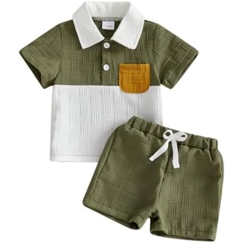 Amiblvowa 6 12 18 Months 2T 3T 4T Toddler Baby Boy Summer Clothes Collard Short Sleeve Shirt Short Sets Kids 2Pcs Outfits