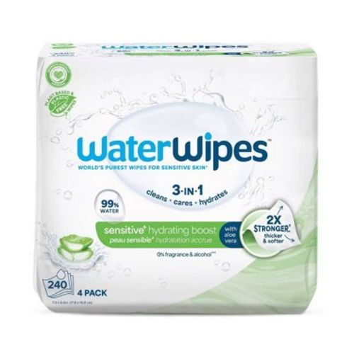 WaterWipes Sensitive Hydrating Baby Wipes, 99% Water with Aloe Vera, Unscented - 240ct