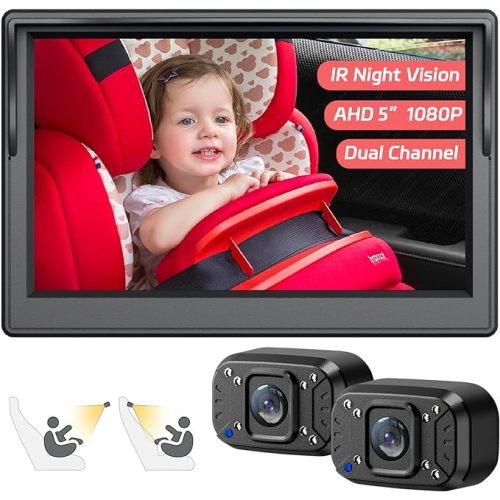 Itomoro Baby Car Camera, Easily Install Baby Car Mirror 1080P Clear Car Baby Camera for Rear Facing Seat Backseat Dual Channel 5 inch Display with 2 IR Night Vision Camera