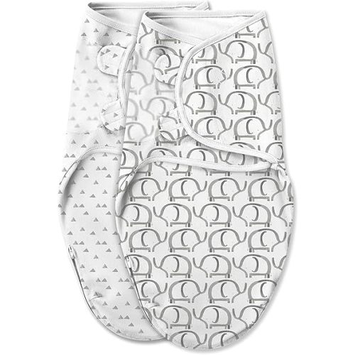 SwaddleMe Luxe Easy Change Swaddle, Ellie Elephant/Triangle Grey, Small/Medium (0-3 Months)