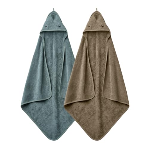Huxie Baby Hooded Towel – Organic Cotton Baby Bath Towels, 32" x 32" Super-Soft and Absorbent Baby Towels for Newborn 2-Pack (Towel Dino Green Moss/Dino Tradewinds)