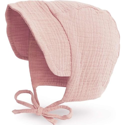 JELLYTREE Baby Hat Brimmed Sun Bonnet Muslin Double Gauze Toddler Sun Hat Infant Boys Girls Beanie Caps, 6m 12m 24m