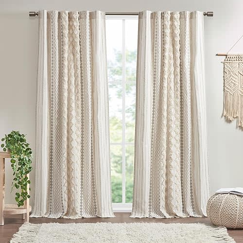 INK+IVY 100% Cotton Boho Window Curtain, Single Panel, 50x84 Ivory