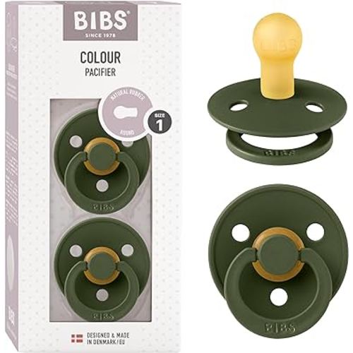 BIBS Pacifiers Colour Collection | Natural Rubber Baby Pacifier | Round Nipple | Set of 2 BPA-Free Soothers | Made in Denmark | 0+ Months (Pack of 2) | Hunter Green