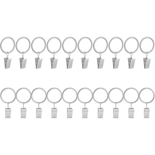 Lansian 20 Pack Curtain Rings with Clips Hooks 1 in Diameter Rustproof