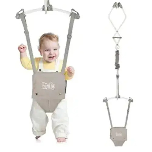 FUNLIO Baby Door Jumper for 6-24 Months (with Door Clamp), Baby Jumper Doorway with Strong Spring & Adjustable Strap, Portable Infant Baby Bouncer, Bearing 40 Lbs, CPC & CE Certified - Gray