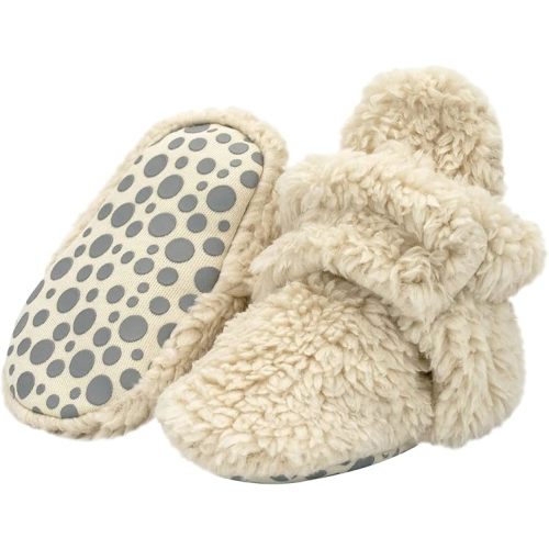 Unisex Furry Baby Booties with Grippers, Organic Cotton Lining, Baby Registry Must Haves