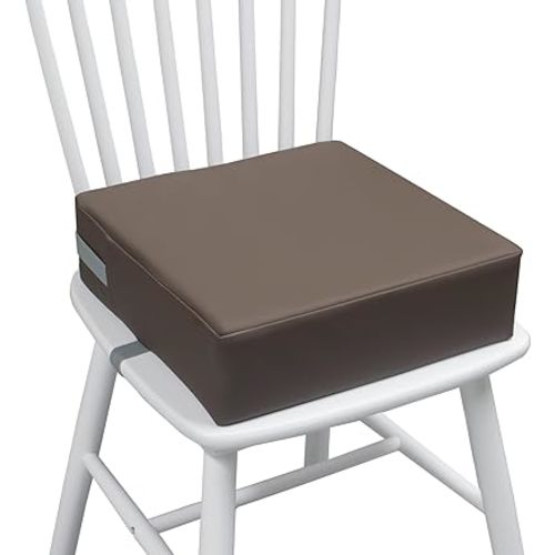 Toddler Booster Seat Dining Table Kitchen Chair, Waterproof Anti-Scratch PU Cushion, Non-Slip Bottom, Adjustable Buckle Straps, Easy Clean Portable Seat Cushion (Dark Brown)