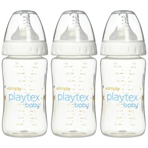 Playtex Baby Simply Playtex Complete Tummy Comfort Baby Bottles, 9 Oz (3 Count), Anti-Colic & Anti-Reflux Bottles for Newborn and Breastfeeding Babies, Feeding Essentials