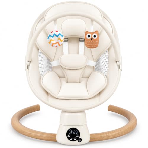 Electric Baby Swing for Infants Newborn with 5 Motions & 10 Melodies | 5-Point Harness, Machine-washable Seat Cushion, 3 Timer, Safety Lock, 2 Recline Angles, Indoor & Outdoor, Gifts for Baby