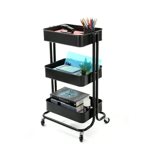 Simply 3 Tier Rolling Cart - Black