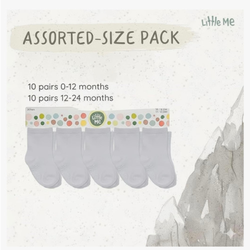 Little Me 20-Pack Newborn Baby Infant & Toddler Unisex Socks, 0-12/12-24 Months, Assorted Size Pack, White