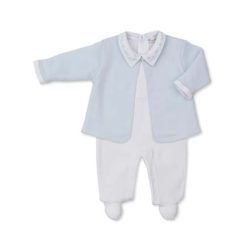 Sweet Homecoming Footie & Blue Jacquard Jacket Set