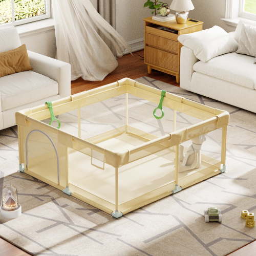 NimbleRest 48"x48" Large Baby Playpen Toddler Play Yards Safety Fence, Beige