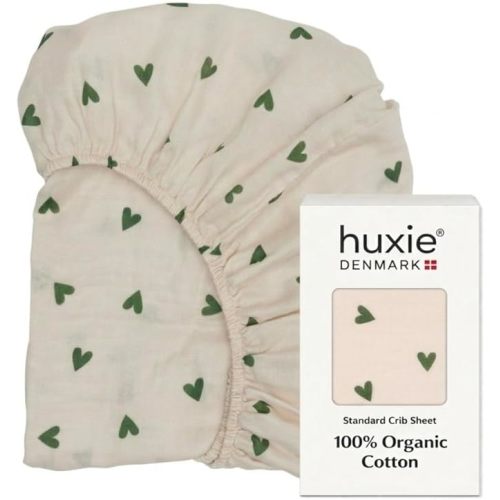 Crib Sheets – Organic Cotton Muslin Fitted Crib Sheet – Standard Size for Baby Boy and Baby Girl 28" x 52" Ultra-Soft and Breathable. (Green Hearts)