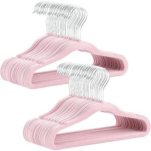 60 Pack Pink Velvet Kids Clothes Hangers - 11.6in for Ages 4-10,with 360° Swivel Hook, Non-Slip, Space-Saving Slim Felt Hangers for Kids Coats, Jackets, Dresses,Shirts, Suits & T-Shirts