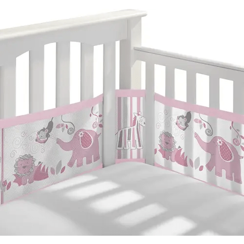 BreathableBaby Breathable Mesh Liner for Full-Size Cribs, Classic 3mm Mesh, Safari Fun Girl (Size 4FS Covers 3 or 4 Sides)