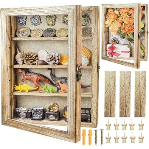 Original Wood 11x16 Large Shadow Box Frame Deep Shadow Box with Shelves Memorial Shadow Box Display Case with Linen Back for Handicrafts,Picture Frames,Medals, Coins,Pins Collection and More
