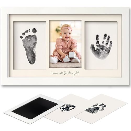 Inkless Baby Hand and Footprint Kit Boy, Girl - No Mess Ink Pad for Handprint, Clean Touch Dog Paw Print Kit, Personalized Baby Shower Gifts, Nursery Newborn Keepsake Frame (Ash Wood)