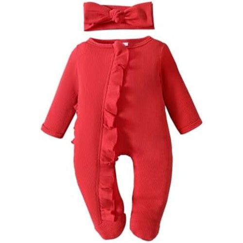 YINGISFITM Baby 3 6 Months Girl Clothes Newborn Onesie Ruffle Long Sleeve Ribbed Romper Jumpsuit One Piece Hospital Outfit