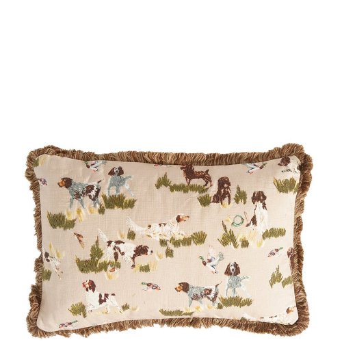 Southern Living Hunting Dogs & Mallard Fringe Trimmed Reversible Lumbar Pillow