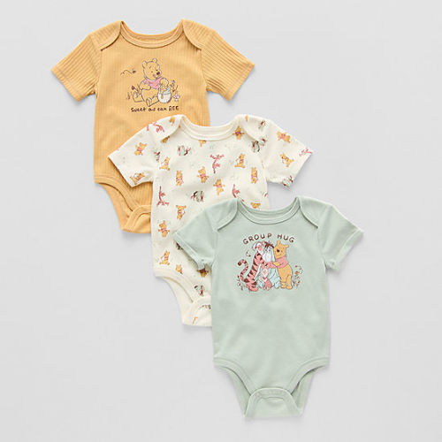 Disney Baby Unisex Winnie The Pooh Crew Neck Short Sleeve 3-pc. Bodysuit, Color: Yellow - JCPenney