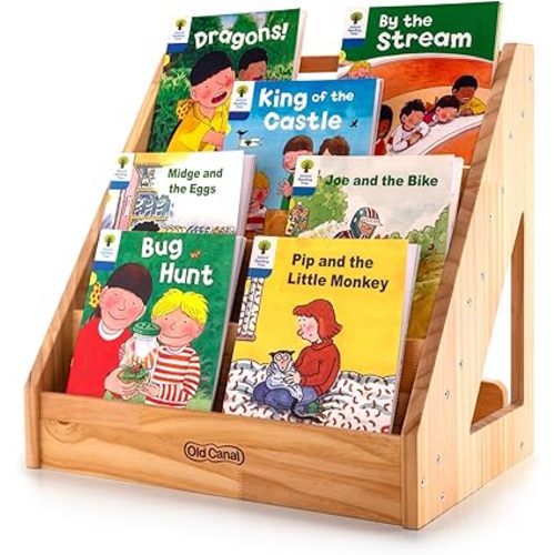 Montessori Bookshelf, Kids Bookshelf and Toy Storage Organizer with Deep Sleeves, Toddler Book Shelves with Handle & Anti-Tilting Design, 5-Tier Pine Book Shelf for Kids Rooms, Nursery