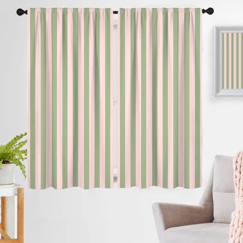 zokyer Pink and Green Window Curtain Cute Modern Art Funky Minimalist Simple Abstract Boho Farmhouse Deco Striped Bright Lines 42" W x 63" L for Living Room Bedroom Bathroom 2 Panels Rod Pocket Drapes