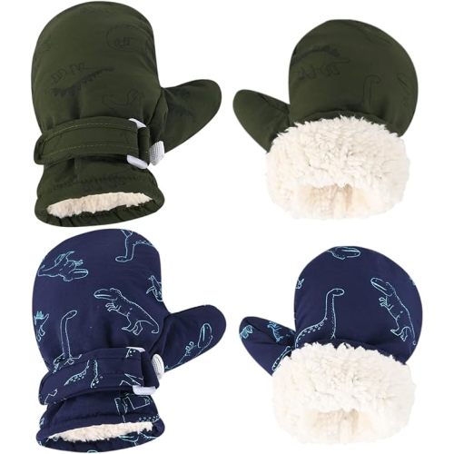 Fleece Lined Mittens for Baby Boys Girls,Baby Toddler Little Kids Winter Gloves Mittens - 2 Pair Pack