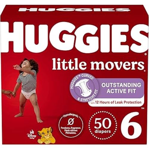 Huggies Size 6 Diapers, Little Movers Baby Diapers, Size 6 (35+ lbs), 50 Count (2 Packs of 25), Packaging May Vary