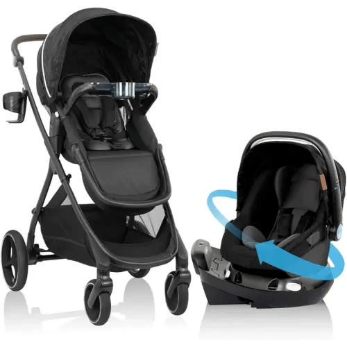 Evenflo Shyft Intuiti+ Travel System Featuring Revolve180 LiteMax™ NXT Rotating Rear-Facing Lightweight Preemie and Infant Car Seat with SensorySoothe 3-30 lbs. (Dubhan Black)
