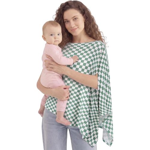 PATPAT Bamboo Viscose Nursing Cover, Breathable Poncho, Green Checkered