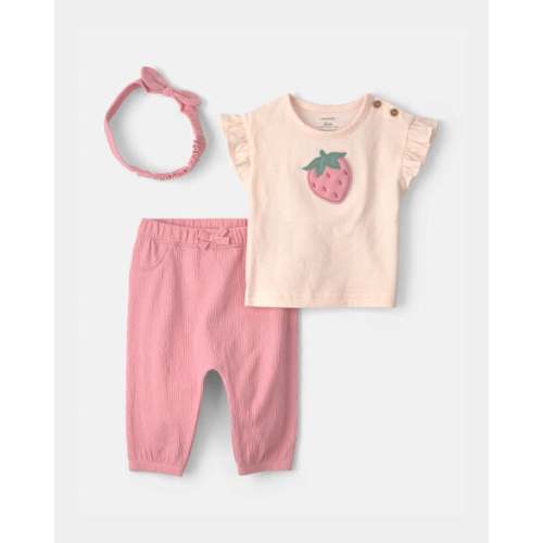 Baby Girl 3-Piece Strawberry Top & Pant Set - Pink | Carter's