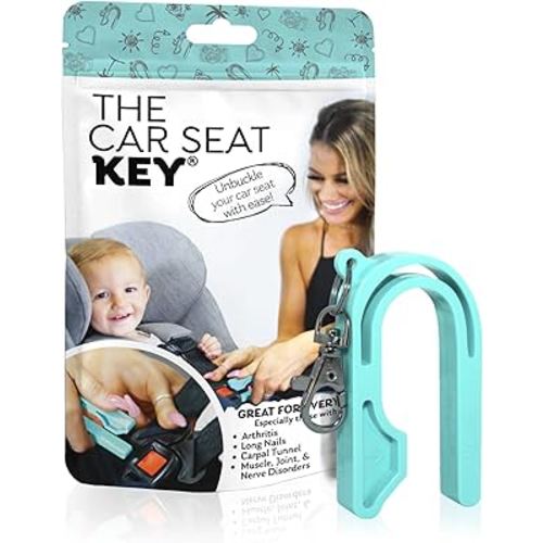 The Car Seat Key - Original Car Seat Key Chain Buckle Release Tool - Easy Unbuckle Opener Aid for Nails, Parents, Grandparents & Older Children by NAMRA Made in USA (Teal)