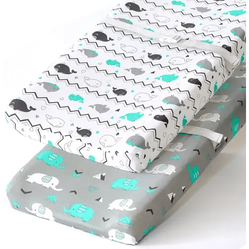 Stretchy Changing Pad Covers for Boys Girls,2 Pack Jersey Knit,Elephant & Whale