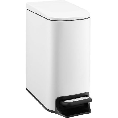 TIPGO Slim Bathroom Trash Can with Lid Soft Close, Step Pedal, 6 Liter / 1.6 Gallon Stainless Steel Trash Bin, Small Garbage Cans for Bedroom, Office, Kitchen (White)