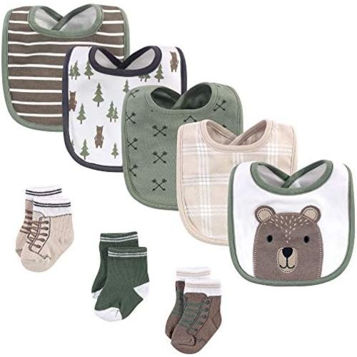 Hudson Baby Unisex BabyCotton Bib and Sock Set