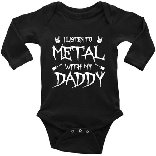 I Listen to Heavy Metal with My Daddy Infant Rompers Short Sleeve Baby Bodysuit