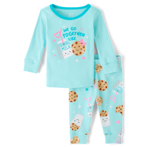 Baby And Toddler Girls Milk And Cookies Snug Fit Cotton Pajamas - Blue