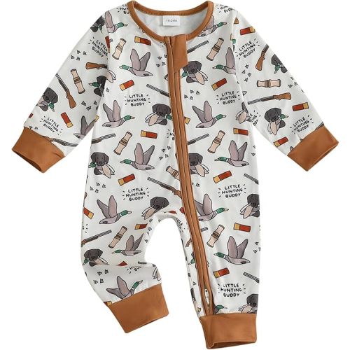 Baby Boy Fall Outfit Newborn Mallard Duck Deer Romper Long Sleeve Zip Up Onesie Bodysuit Overalls Camo Hunting Clothes