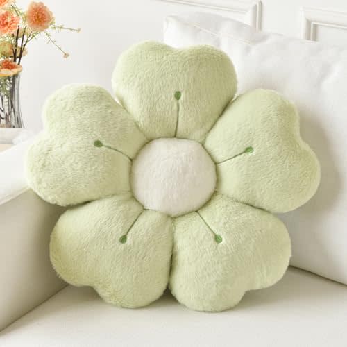 Flower Pillow, Cute Decorative Throw Pillow (Green, 15 Inches) | Flower Shaped Pillow Decorative Throw Pillows for Bed Couch, Cute Daisy Pillow Dorm Decor Floor Seating Cushion