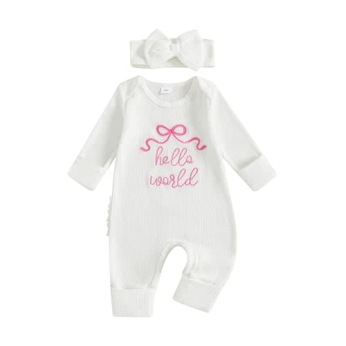 Nebworn Baby Boy Waffle Knit Romper Long Sleeve Ruffle Butt Onesie Fall Winter Clothes Coming Going Home Outfit