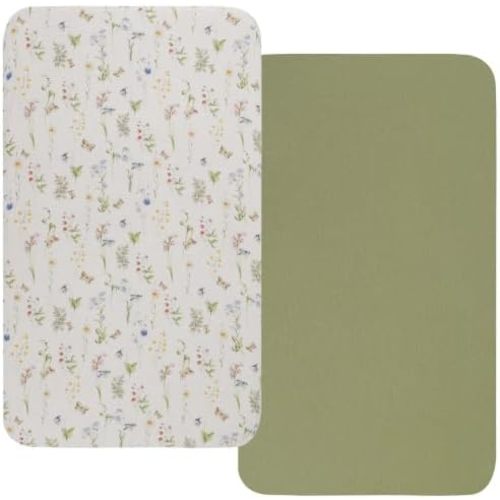 Onacosht Muslin Bassinet Sheets 33" x 19", 2 Pack, Floral & Lime Green