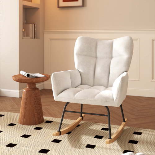 Melocadol Rocking Chair Nursery, Glider Rocker Rocking Accent Chair Padded Seat with High Backrest, Anti-Tip Safety Design, 440 Lb Capacity, Comfy Armchair for Living Room Bedroom Office, White