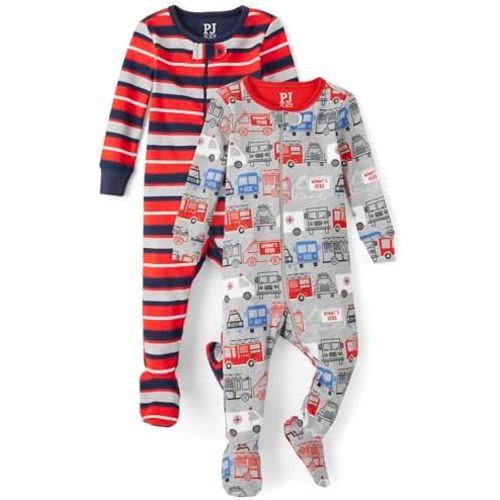 The Children's Place boys And Toddler Snug Fit 100% Cotton Zip-front One Piece Footed Pajamas 2-pack