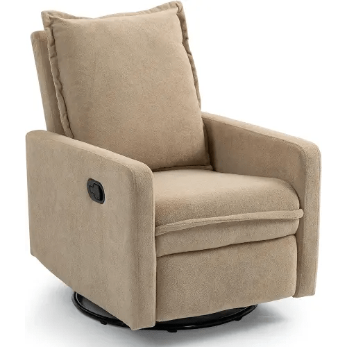 Swivel Rocking Chair Nursery Glider Recliner Manual Swivel Rocker Recliner Comfy Living Room Chairs (Brown)