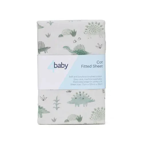 4baby Flannel Cot Fitted Sheet Dino | Baby Bunting AU