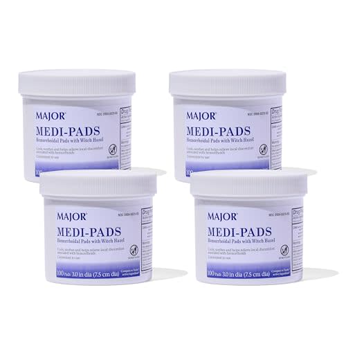 MAJOR Medi-Pads - Hemorrhoidal Hygienic Cleansing Witch Hazel Pads - Cooling Relief with Aloe - 100 Count Jar (4 Pack)